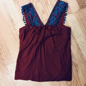 J. Crew Women's Burgundy and Blue Embroidered Top Size 8